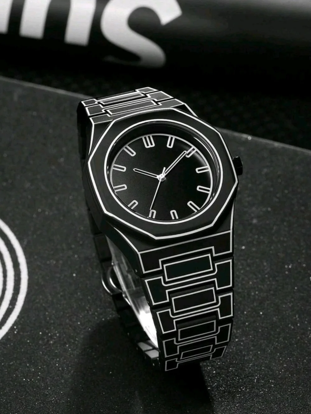 Men's Black Geometric Bracelet Watch